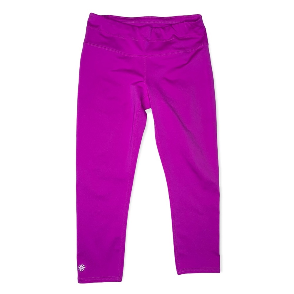 Athleta XS Athletic Yoga Crop Pants Pink Purple Bright Pull On Stretch Leggings
